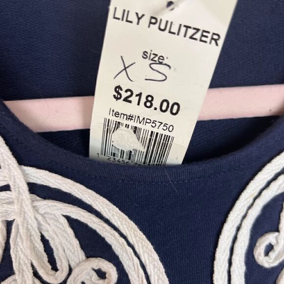 NWT Lilly Pulitzer Navy A-Line Dress with Embellished Neckline Size XS - Picture 7 of 7